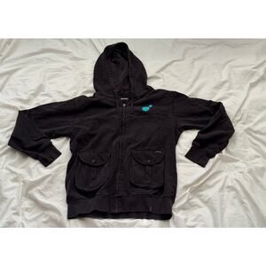 The Hundreds Men's Large Black Full Zip 4 Pocket Blue Bomb Logo Hoodie